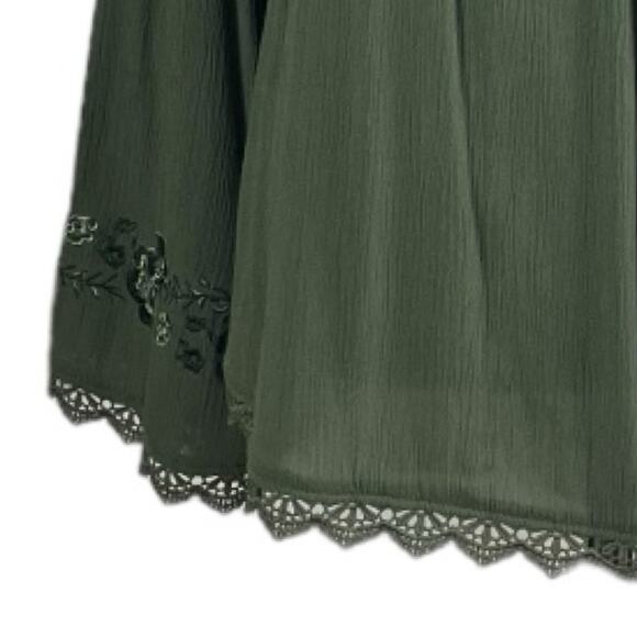 Time and Tru Blouse Boho Gauze Lace Pullover Olive Green Women’s Size Medium - Picture 10 of 13